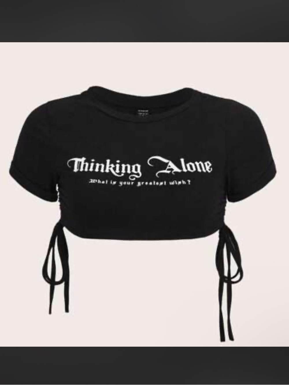 Thinking Alone Crop Too Women’s Fitted Graphic T-Shirt Black Flirty Y2K Top